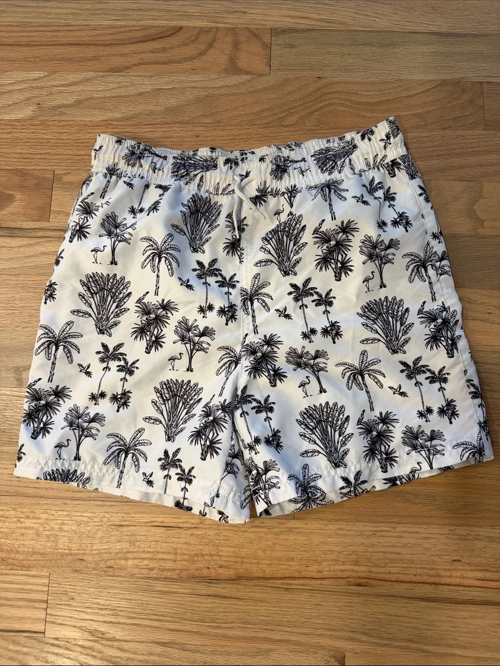 Janie and Jack White Shorts with Black Palm Print